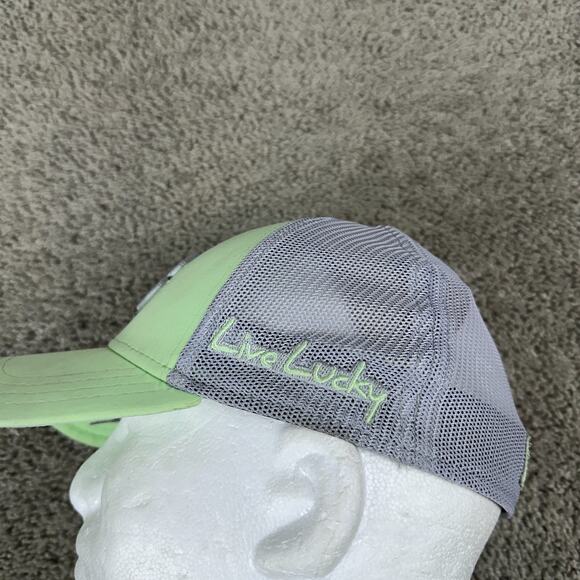 Black Clover Hat Cap S/M Green Gray Fitted Mesh Back Live Lucky Casual Mens - Picture 7 of 9